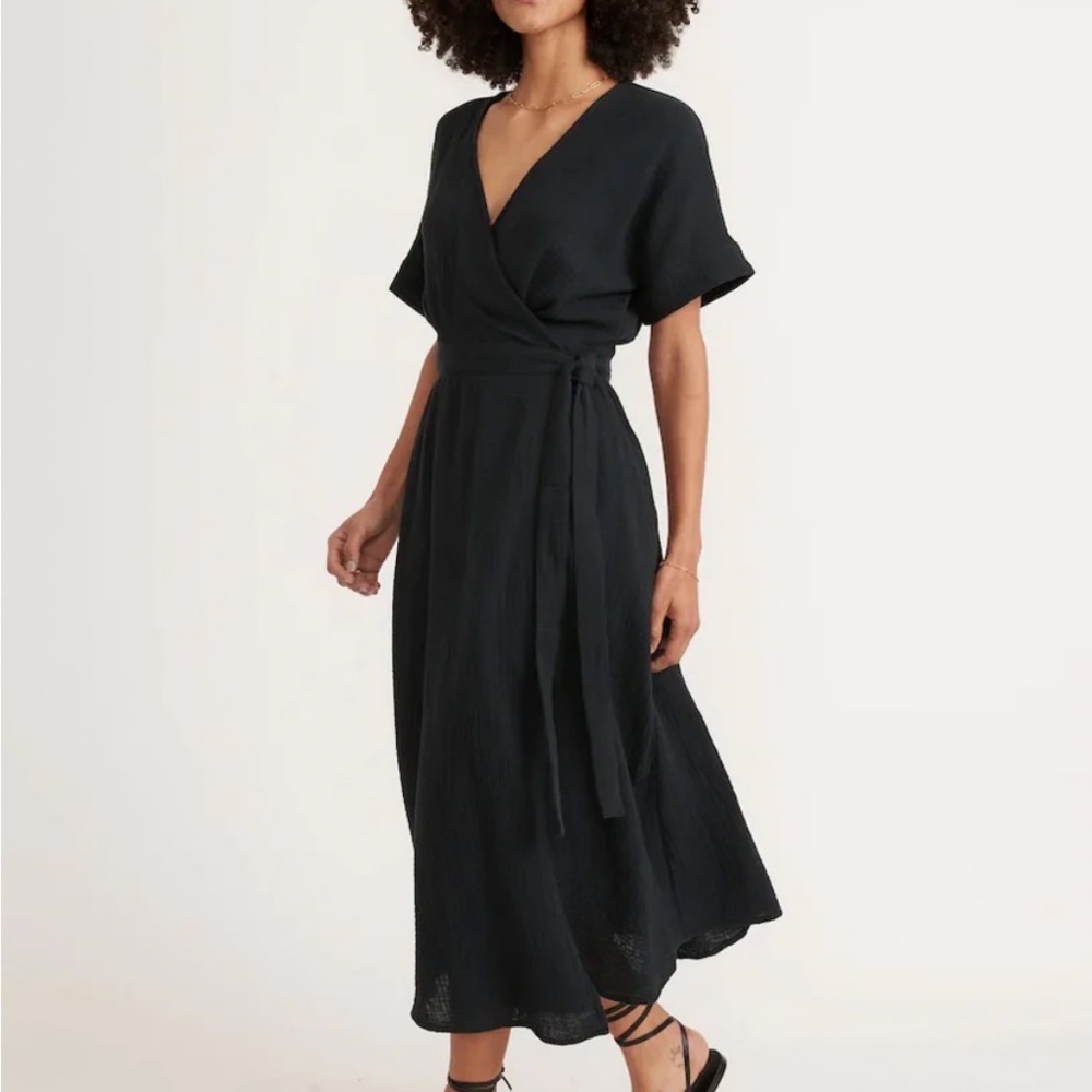 Marine Layer Valencia Wrap Dress in Black, Size Medium